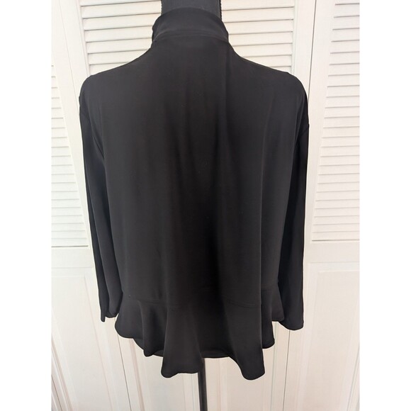 R&M Richards Crop Jacket Shrug Womens 1X Open Ruffle Front Black Academy Stretch - Picture 6 of 10